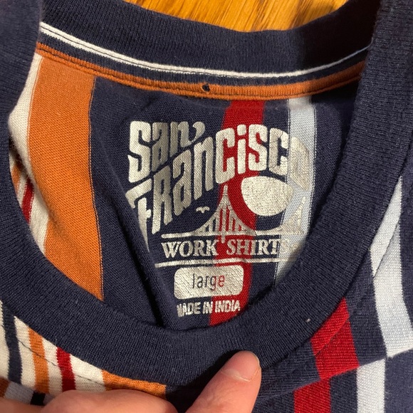 Bundle of THREE San Francisco Work Shirts vertical striped tees size L - Picture 6 of 11